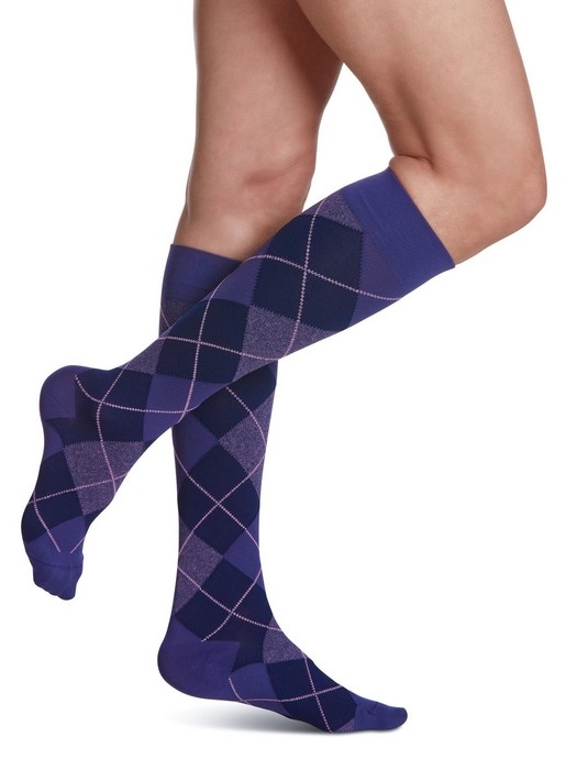 Bas compression - Microfibre à motifs - Femme - Argyle mauve - Pointure 10 à 12