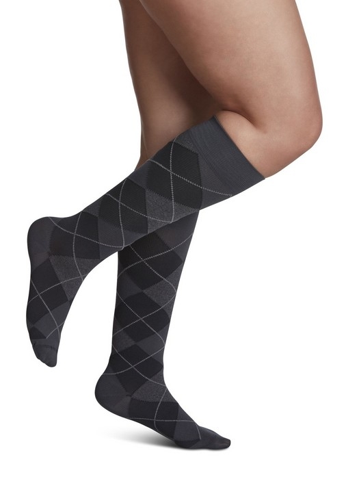 Bas compression - Microfibre à motifs - Femme - Argyle graphite - Pointure 5 à 7