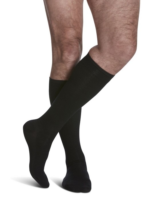 Bas compression - 15-20 mmHg - Laine mérinos toutes saisons - Homme - Noir - Pointure 6 1/2 à 8 1/2